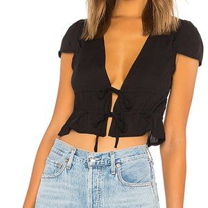 Superdown Sara Tie Front Drawstring Top